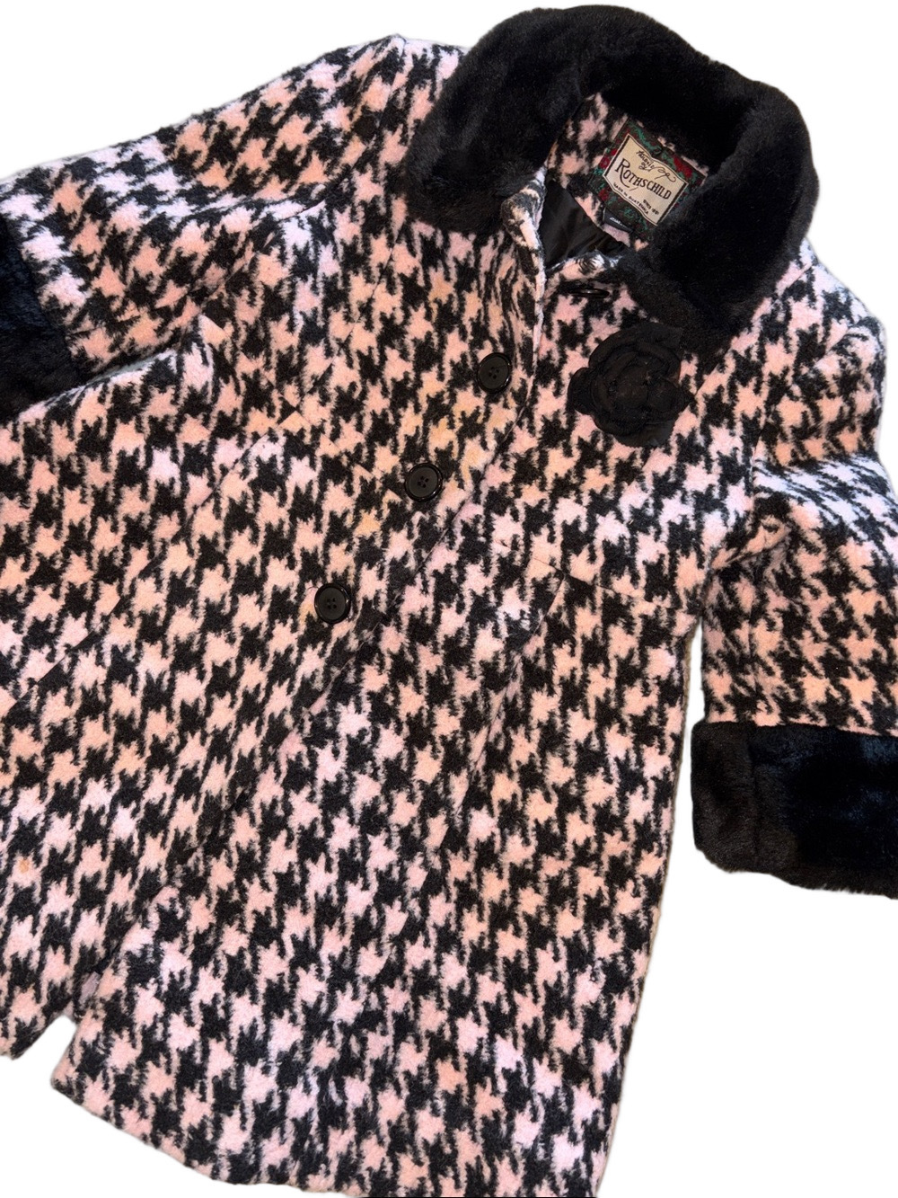 Tailored by Rothschild Pink & Black Houndstooth Faux Fur Dress Coat - 3T